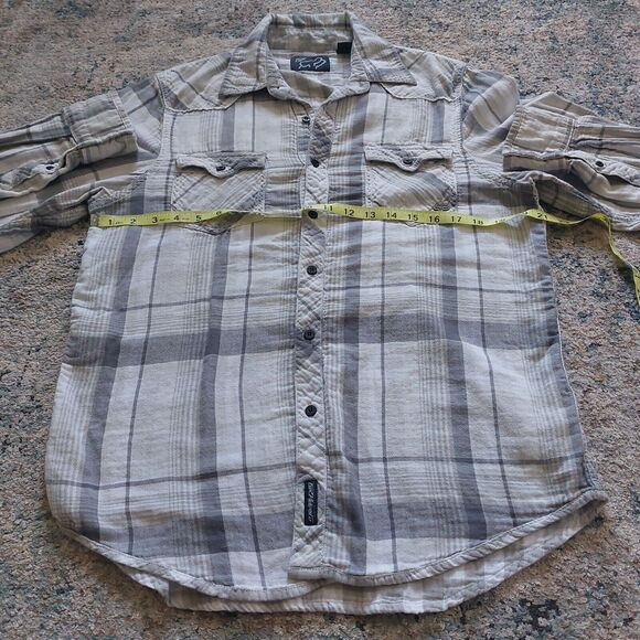 Fox Racing White & Gray Plaid Western Style Flannel Shirt Men's Size Large - Picture 4 of 9